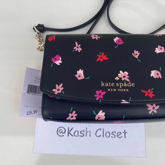 Kate Spade Crossbody Ditsy Buds Small Flap purse Black multi - Picture 7 of 9
